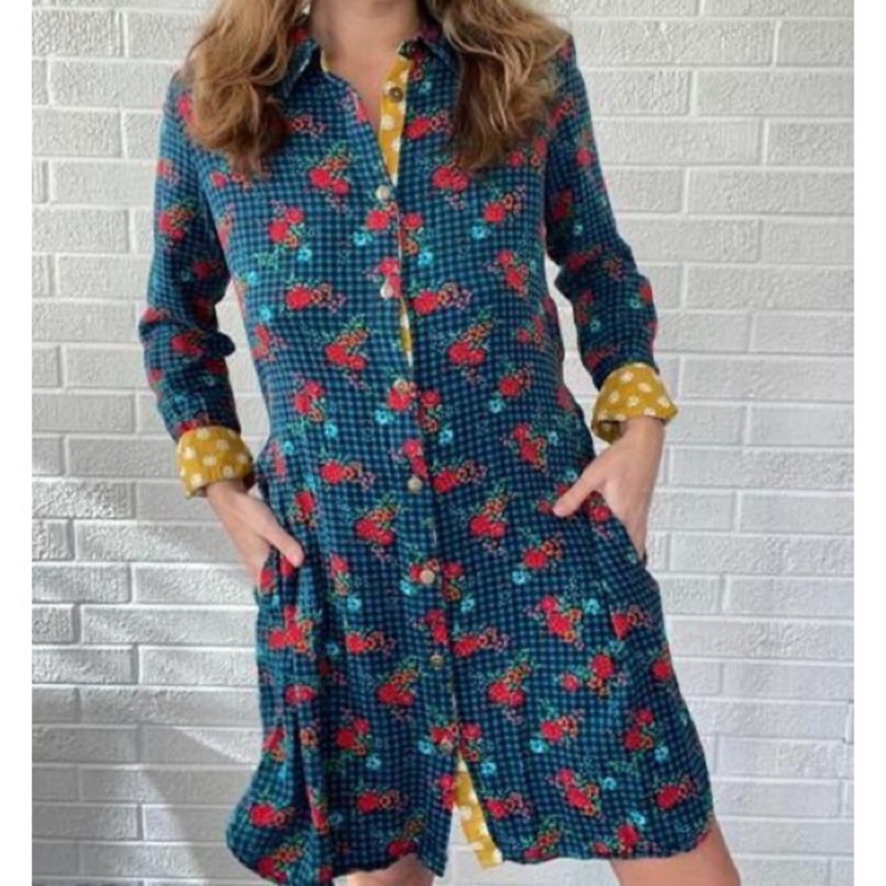 Matilda Jane Shirt Dress Fa La La Plaid Floral Button-Up Womens Size S NEW NWT